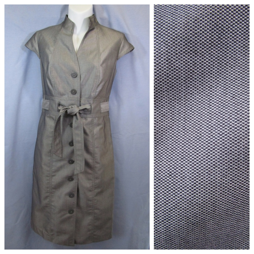 Calvin Klein Gray Black Belted Shirt Dress Work 6